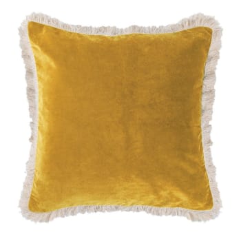 Andrea - Coussin velours de coton  50x50 jaune moutarde