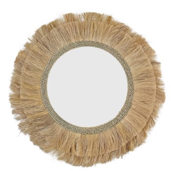 Abaqui - Espejo con flecos de fibra natural d.75cm