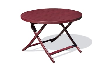 Marius - Table de jardin ronde pliante en aluminium rouge carmin
