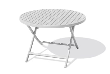 Marius - Table de jardin ronde pliante en aluminium gris