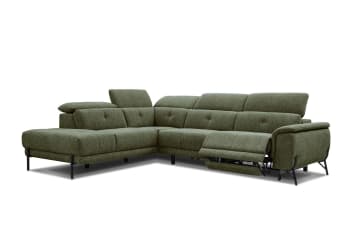 Avena - Canapé d'angle gauche 5 places avec une relax électrique tissu vert