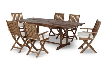 Conjunto mesa y sillas jardín 6 plazas madera y cojines - Creta - Kerama