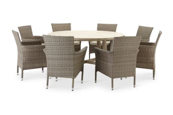 BOLONIA&RIVIERA - Conjunto comedor mesa redonda madera 150 y 8 sillas