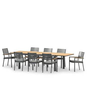 Gartentisch Set 8 personen eukalyptus, edelstahl heller holzfarbton