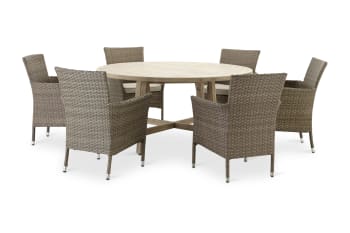 BOLONIA&RIVIERA - Ensemble jardin table ronde  bois 150 et 6 chaises