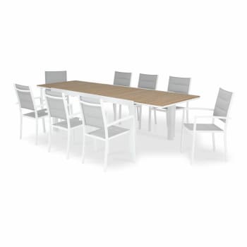 OSAKA - Conjunto mesa jardín 300/200x100 y 8 sillas aluminio blanco