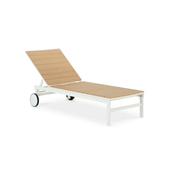OSAKA - Chaise longue aluminium blanc et polywood imitation bois