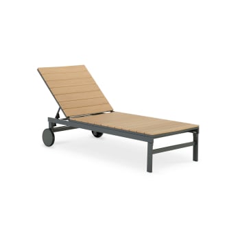 OSAKA - Chaise longue aluminium anthracite et polywood imitation bois