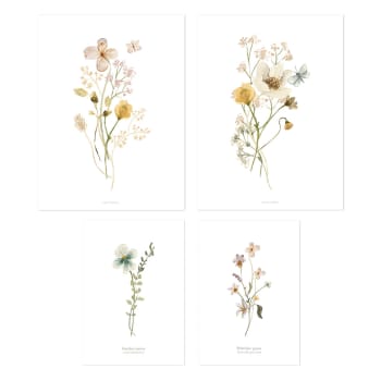 MADEMOISELLE - Lot 4 affiches enfant fleurs botaniques en papier multicolore