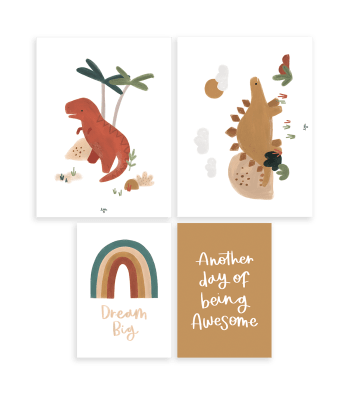 SUNNY - Lot de 4 affiches dinosaures