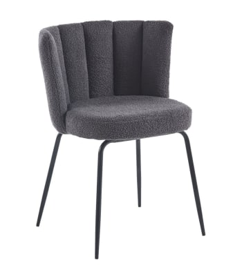NERTA - Pack 4 sillas tipo concha de rizo gris y patas metal negro