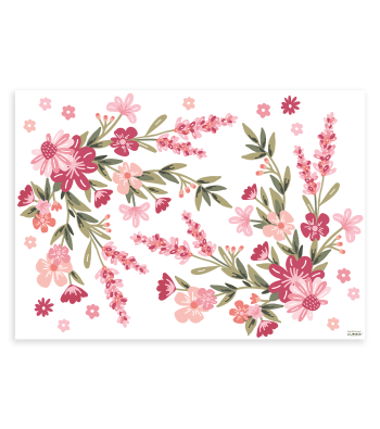 MAGENTA - Stickers muraux bouquets de fleurs en vinyle mat rose