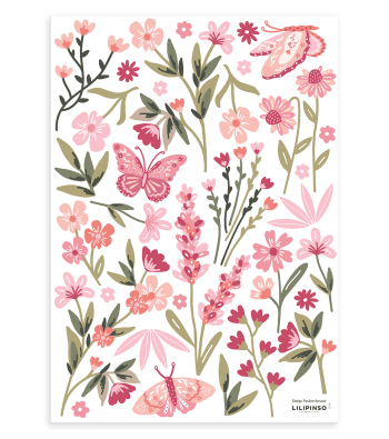 MAGENTA - Stickers muraux fleurs et papillons en vinyle mat rose