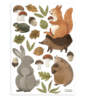 NORWOOD - Stickers muraux forêt lapin hérisson en vinyle mat multicolore