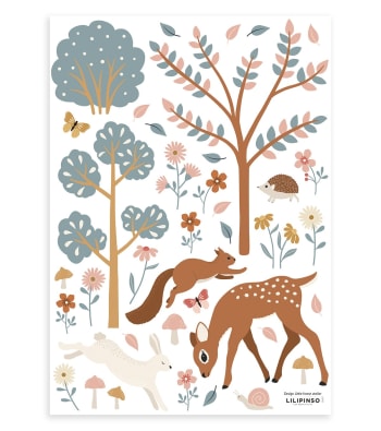 JÃ–RO - Stickers muraux forêt biche et animaux en vinyle mat multicolore