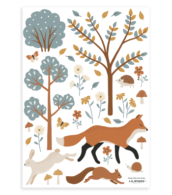 JÖRO - Stickers muraux forêt, renard, animaux en vinyle mat multicolore