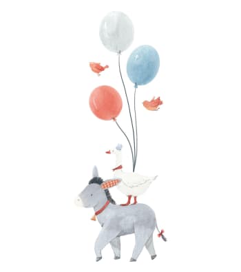 GENTLE FRIENDS - Grand sticker l'âne et ballons en vinyle mat multicolore
