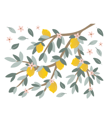 LOUISE - Grand sticker branches et citrons en vinyle mat multicolore