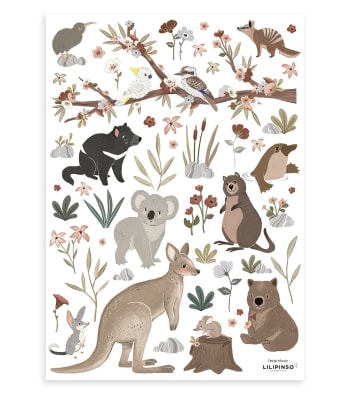 LILYDALE - Stickers muraux animaux d'Australie en vinyle mat multicolore
