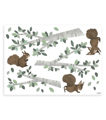 KHARU - Adesivi scoiattoli e rami 64 x 90 cm