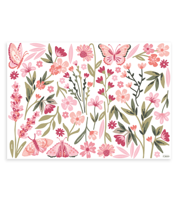 MAGENTA - Stickers muraux jardin fleurs et papillons en vinyle mat rose