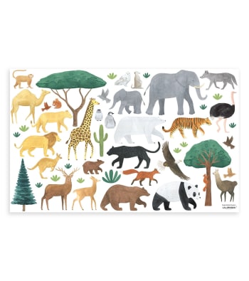 LIVING EARTH - Stickers muraux les animaux du monde en vinyle mat multicolore