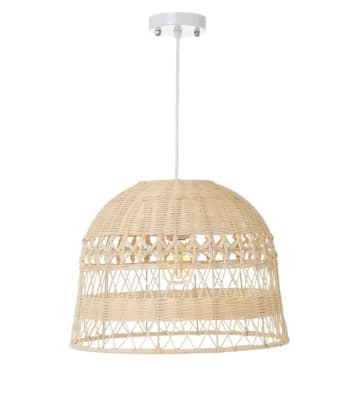 Lámpara De Techo Vintage De Ratán Y Metal - Diámetro 30 Cm, Casquillo E27, Estilo Boho Para Interior