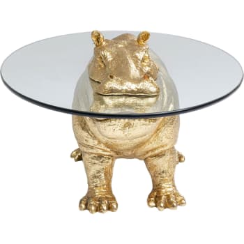 Table basse hippopotame en verre et polyrésine dorée