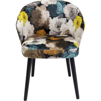 Pivoines - Chaise avec accoudoirs imprimés fleurs jaunes et chêne noir