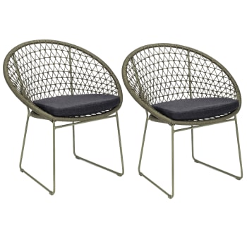 Lot De 2 Chaises De Jardin Empilables 'Brasilia' - Structure Acier, Assise En Corde Polyester - Noir - Pour Extérieur