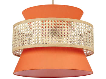 Luyano - Lampe suspension en rotin rouge corail et naturel
