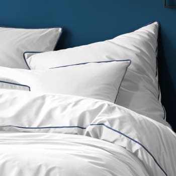 Simplicité - Taie d'oreiller en percale de coton  65x65cm Blanc Et Bleu