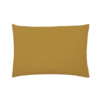 TENDRESSE - Taie d'oreiller uni en gaze de coton jaune 50x75