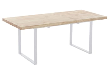 Matika - Table repas extensible bois clair et acier blanc L180