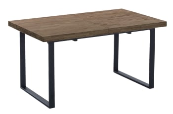 Matika - Table repas extensible bois foncé et acier noir L180