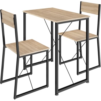 HOMCOM Tabl avc 2 chaiss styl industril acir noir MDF coloris bois d chên au millur prix