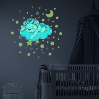 Stickers mural phosphorescents lumineux ourson 20x25cm