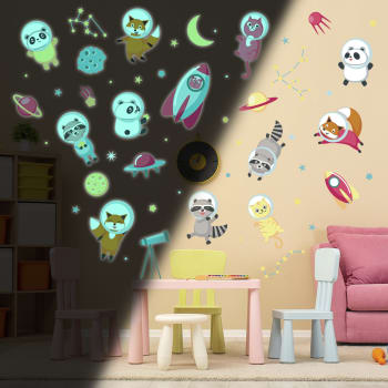 Stickers mural phosphorescents lumineux animaux 55x40cm