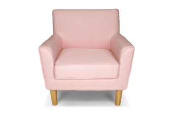 NARCISO - Poltrona in tessuto rosa e piedi in legno naturale