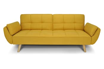 AMBRA - Divano letto clic clac in tessuto vellutato giallo piede legno