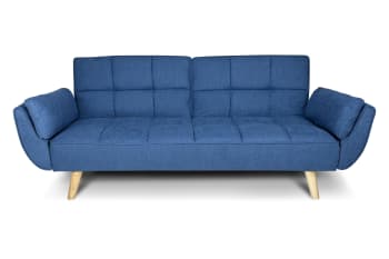 AMBRA - Divano letto clic clac in tessuto vellutato blu piede legno