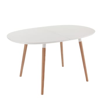 SOFT 140 WOOD - Tavolo ovale allungabile effetto legno laccato bianco cm H75xL90xP140