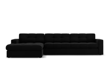 Justin - 4-Sitzer Ecksofa links aus Samt, schwarz