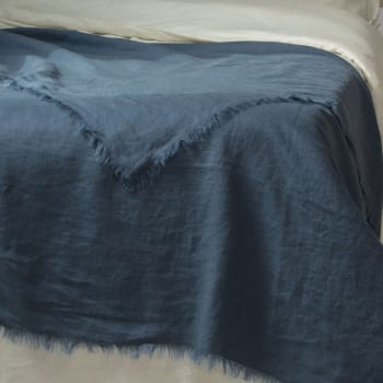 Hortense - Jeté de lit grand modèle lin lavé  180x260 bleu encre