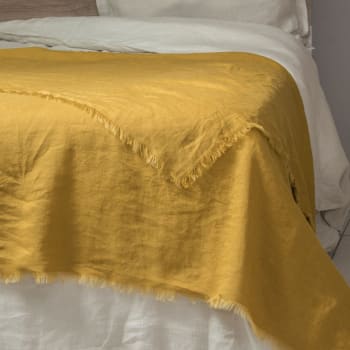 Hortense - Copriletto lino lavato 180x260 giallo curcuma