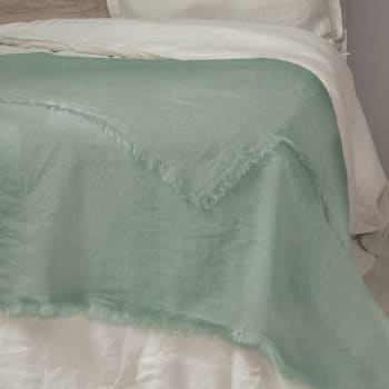 Hortense - Copriletto di grandi dimensioni lino lavato 180x260 grigioverde