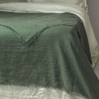 Hortense - Jeté de lit grand modèle lin lavé  180x260 vert sauge