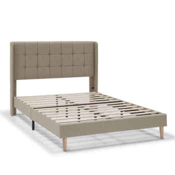 ESTHER - Estructura de cama tapizada de 30 cm, 135/140x190 cm, beige