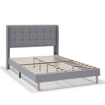 ESTHER - Estructura de cama tapizada de 30 cm, 135/140x190 cm, gris claro