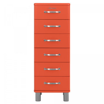 Malibu - Commode haute 6 tiroirs style vintage orange